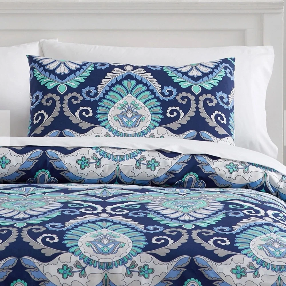 Pottery Barn Deco Medallion‎ Duvet Cover - Navy and Teal